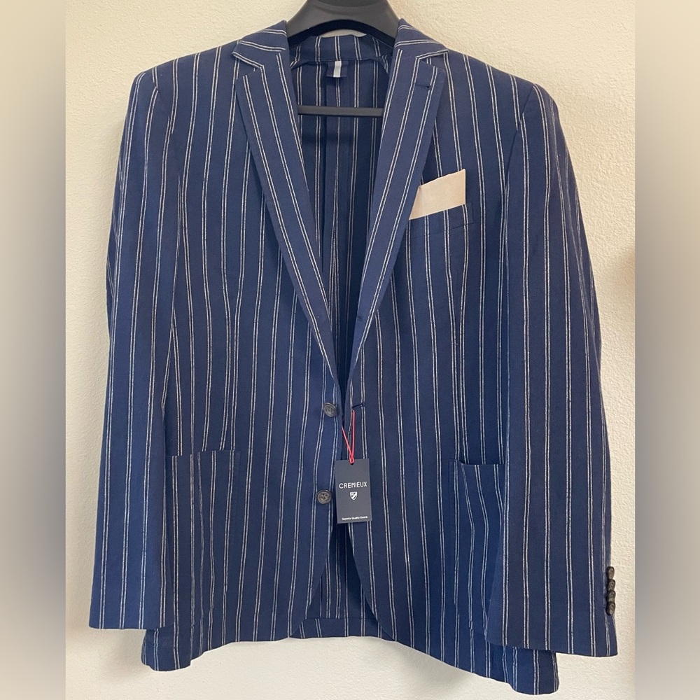 Cremeiux Linen-Blend Striped Blazer Peacoat Blue,size 38/L, Northwest NWT - Picture 5 of 16